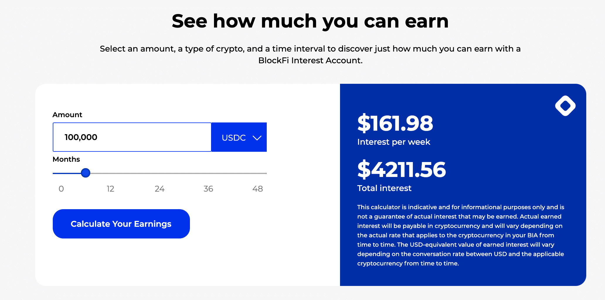 Interest calculator from BlockFi