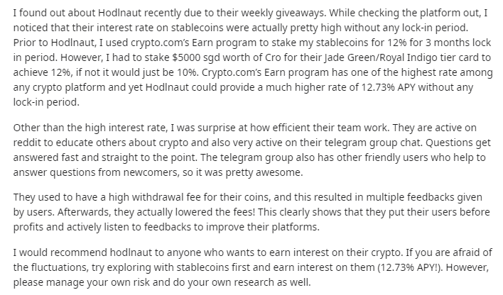 Hodlnaut review by u/blahblahflyhighhigh on Reddit